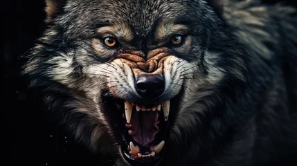 Rolgordijnen Portrait shot of an aggressive Wolf © Boraryn