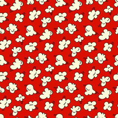 Popcorn seamless pattern on red background design. vector illustration cute cartoon, vintage style