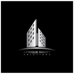 city skyline with flag