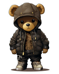 Hip hop cartoon bear on transparent background
