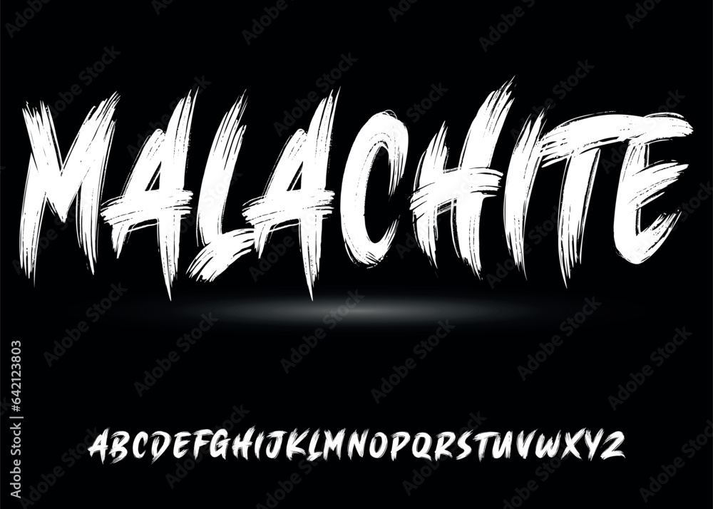 Poster ector the brush and elegant font malachite, geometric shape font vector typeface alphabet typeset.