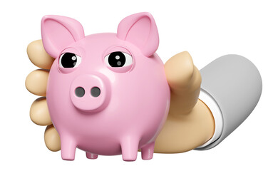 3d businessman hands holding pink piggy bank isolated. saving money concept, 3d render illustration