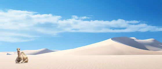 Foto op Plexiglas sandy desert on contrast with blue sky, and camel © Tony A