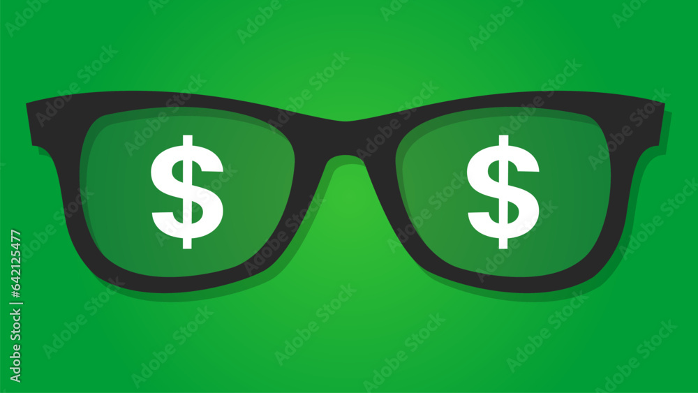 Wall mural dollar sign on summer glasses. green background.