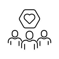 thin line community care or customer retain icon. flat linear style trend modern share logotype graphic stroke design isolated on white. concept of excellent review and collaboration or cooperation