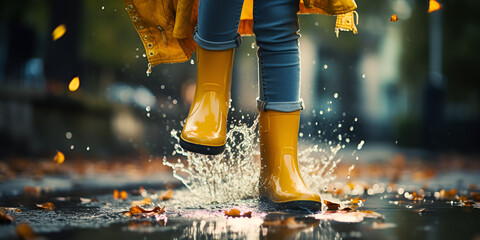  Woman In Rain Boots stock videos and footage,
Yellow Rain boots in the puddle Close Up stock photo