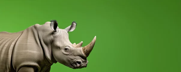 Rucksack rhino on green background. © Michal