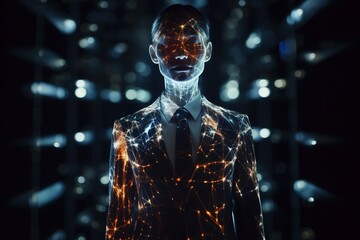Naklejka na ściany i meble male business man projected lights futuristic technology