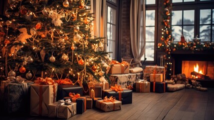 Fototapeta na wymiar Winter Celebration: Presents Under the Tree