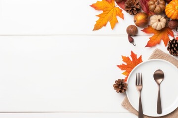 Thanksgiving day concept. Top view plate