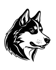 Husky dog black and white design - animal head side view vector illustration
