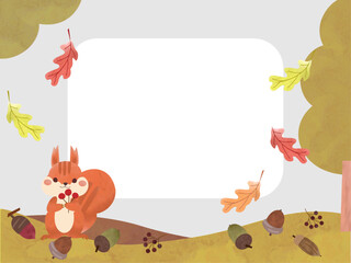 秋の動物のかわいいフレームイラスト素材