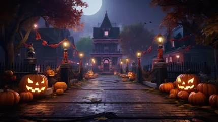 Rolgordijnen halloween pumpkin in the graveyard © Dinaaf