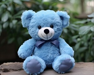 Blue Teddy Bear with Patch. Cute and Plush Toy for Babies and Animal Lovers to Smile