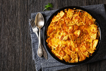 Frito chicken casserole in baking dish, top view