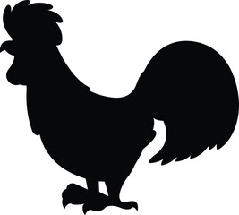 Black and White Silhouette Vector Illustration of a Chicken Hen Rooster