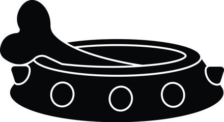 Black and White Cartoon Vector Illustration of a Dog Food Bowl with Bone