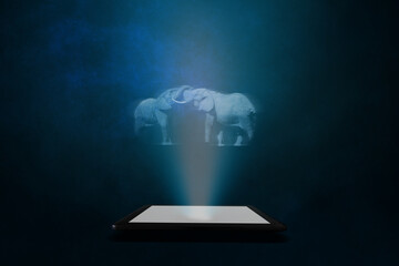 A hologram of a mammal projected onto a tablet. Very futuristic graphics.