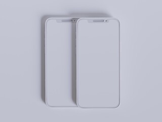 Clay phone white background and smarphone color touch screen rendering 3D