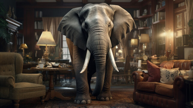 An elephant in the room. Idiom. Metaphor. Uncomfortable topic. Unspoken tension. Idiomatic expression.