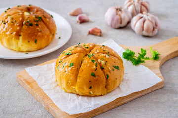 Korean cream cheese garlic bread on wooden board