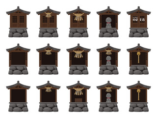 祠のイラスト素材セット_古い