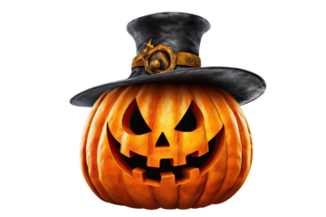 Jack O' Lantern, cut out. Halloween pumpkin in hat, the main symbol of the Happy Halloween holiday
