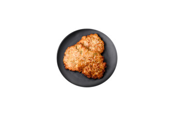 Delicious fresh fried minced chicken meat cutlets with salt, spices and herbs