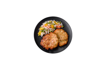 Delicious fresh fried minced chicken meat cutlets with salt, spices and herbs