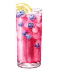 Blueberry lemonade cocktail drink illustration.