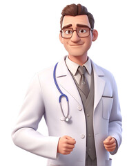 Fototapeta premium 3D render. Cartoon character doctor transparent background cutout. PNG file. Many different types of medical clipart isolated.