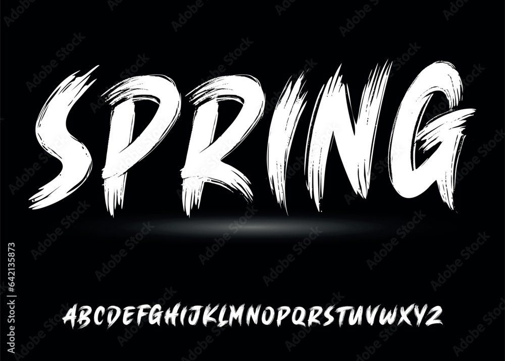 Poster ector the brush and elegant font spring, geometric shape font vector typeface alphabet typeset.