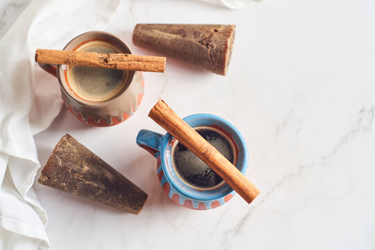 Traditional mexican coffe, called cafe de olla, with piloncillo