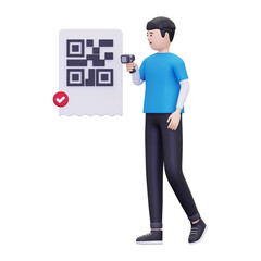 3d man is scanning a barcode illustration