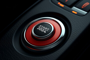 Start 2024 Red Power Button. Happy New Year.  - obrazy, fototapety, plakaty