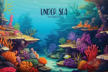Fototapete Rund Watercolor under sea world with algae and plants © Arash