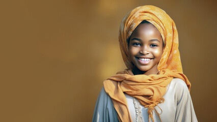 Kenyan african village girl in traditional costume cloth, Smiling woman, gender equality