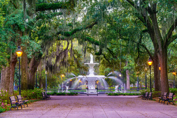 Forsyth Fountain,Forsyth Park .Savannah,Georgia,.United States of America - obrazy, fototapety, plakaty