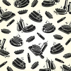 Hot dog pattern background set. Collection icon hot-dog. Vector