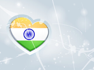India Flag in the form of a 3D heart and abstract paint spots background - 642138063
