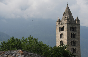 The collegiate church of Santi Pietro e Orso is a Romanesque religious complex in Aosta; the bell...
