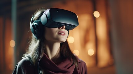 A woman wearing a VR headset user