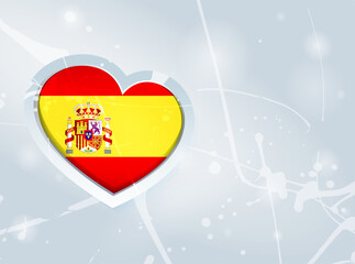 Spain Flag in the form of a 3D heart and abstract paint spots background - 642139295