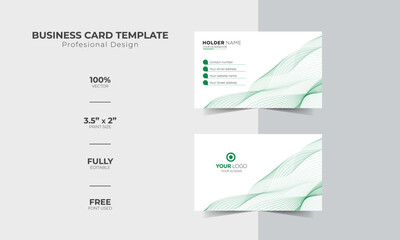 Green wavy business card design, abstract card template background
