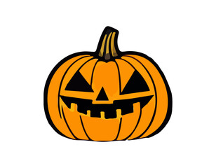 Pumpkin on white background. The main symbol of the Happy Halloween holiday. Orange pumpkin with smile for your design for the holiday Halloween. Vector illustration.