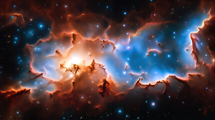 Fototapeta na wymiar orange blu nebula in the universe