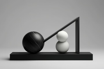 3D three-dimensional black sphere and lines of modern artwork on a gray background, modern art background, minimalist modern art wallpaper, high-quality wallpaper