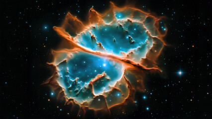 orange teal star nebula in the universe