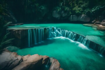 Magnificent and powerful waterfall plunging into a deep, turquoise pool - AI Generative