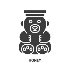 Honey in jar in form of bear glyph icon. Vector illustration.